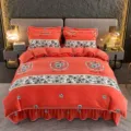 Thickened flannel winter bedding set with elegant floral print, soft duvet cover and bed skirt. - Milk Fleece Bedding Set - Lexuan Sweet Love