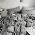 Solid color washed cotton bedding set soft grey duvet cover pillowcases stylish bedroom decor - Solid Color Washed Cotton in Dark Grey / 150x200cm Single Duvet Cover