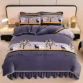 Thickened coral fleece printed bedding set with cute deer pattern, soft winter bed skirt style. - Milk Velvet Set Lexuan Companion Deer
