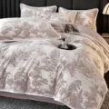 Housse de couette en velours de lait, imprimé floral vintage, linge de lit chaud d'hiver. - Parure de lit en velours de lait sculpté paysage - violet