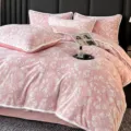 Parure de lit 4 pièces en velours de lait rose avec gaufrage floral, literie d'hiver douce et chaude. - Parure de lit en velours de lait sculpté lotus des neiges - jade chaleureux