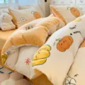 Juego de ropa de cama de invierno de terciopelo de leche grueso con lindo estampado de calabaza. - Calabaza Sonriente Huixuan