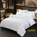 White hotel cotton bedding set 4 pieces with embroidery, premium satin fabric for bedroom decor. - Starry Pattern / 60s Cotton Sateen Hotel 4-Piece Set for 1.5m Bed