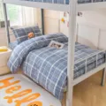 Blau kariertes Baumwolle Studentenwohnheim Bettwäsche Set Bettbezug Kissenbezug Heimtextilien - 3-teiliges Set aus reiner Baumwolle Ukiyo-Blau / [Mit Bettlaken] 0,9 m 3-teiliges Set - Bettbezug 155x205