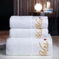 Juego de toallas de baño de hotel bordadas de algodón blanco absorbente grueso para el hogar - Mujer