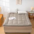 Surmatelas matelassé en coton lavé, tapis tatami confortable et épais pour dortoir étudiant. - 90x200 cm (1,5 kg) toutes saisons / Petit plaid - Café