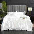 Luxury silky white bedding set, smooth satin duvet cover and pillowcases for home bedroom decor - 1.2m Ice Silk Bed Sheet 4-Piece Set (Duvet Cover 150×200cm) / White