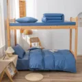 Ensemble de lit uni en pur coton pour etudiants lit superpose drap housse de couette - Bleu clair de lune