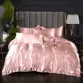 Variante de juego de cama de satén de seda rosa, funda nórdica y fundas de almohada. - Jade Elegante / Sábana bajera de seda de hielo 120x200cm