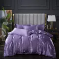 Lujoso juego de cama de seda morada, funda de edredón satinada y fundas de almohada. - Púrpura Elegante / Sábana bajera de seda de hielo 120x200cm