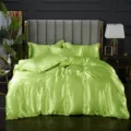 Juego de cama de saten de seda verde 4 piezas lujoso funda de edredon fundas de almohada - Verde Fruta / Sábana bajera de seda de hielo 120x200cm