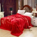 Winter thick Raschel fleece blanket with elegant red rose floral pattern for warm home decor. - Deep Rose Love - Bright Red