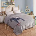 Grey plush winter blanket with winged horse pattern, soft warm bed cover for home use. - Pony