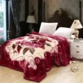 Thick Raschel winter blanket with elegant floral print, warm and soft plush bed cover for home use. - Heart and Moon - Dusty Rose / 150x200cm Raschel Blanket (2kg)