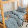 Blue and white checkered cotton bedding set for cozy student dormitory and home use. - Pure Cotton 3-Piece Bedding Set - Elton Leisure Time / [Flat Sheet Style] 0.9m 3-Piece Set - Duvet Cover 155x205