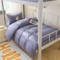 Purple plaid cotton bed linen set for student dorm, comfortable bedding duvet cover. - 100% Cotton 3-Piece Bedding Set Elton Maillard - Purple / [Flat Sheet Style] 0.9m 3-Piece Set - Duvet Cover 155x205