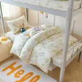 Cotton student dorm bedding set green floral printed duvet cover bed sheet cozy home decor. - Pure Cotton 3-Piece Bedding Set - Elton Floral Whisper / [Flat Sheet Style] 0.9m 3-Piece Set - Duvet Cover 155x205