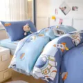 Pure cotton cartoon space theme bedding set, comfortable duvet cover and bed sheet for home. - All-Cotton 3-Piece Set Erdun Space Walk / [Flat Sheet Style] 0.9m 3-Piece Set - Duvet Cover 155x205