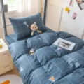 Cotton student dorm bedsheet set blue grid duvet cover stylish minimalist bedroom home textile - 3-Piece All-Cotton Bedding Set - Fun Colors / [Flat Sheet Style] 0.9m 3-Piece Set - Duvet Cover 155x205