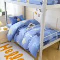 Cotton student dorm bedding set in blue with star print and pillowcase for single bunk bed. - Pure Cotton 3-Piece Set Elton Starry Sky Blue / [Flat Sheet Style] 0.9m 3-Piece Set - Duvet Cover 155x205