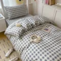 Cozy gray plaid cotton bedding set, soft duvet cover and bed sheet for home bedroom decor. - Pure Cotton 3-Piece Set Elton Grey / [Flat Sheet Style] 0.9m 3-Piece Set - Duvet Cover 155x205