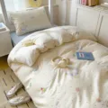 Cute cat print cotton duvet cover set, soft bedding variant for student dorm bedroom. - Pure Cotton 3-Piece Bedding Set - Elton Naughty Cat / [Flat Sheet Style] 0.9m 3-Piece Set - Duvet Cover 155x205