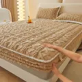 Winter warm plush fleece fitted sheet set with quilted texture, cozy home bedding cover. - Milk Coffee