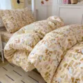 Cute cartoon bear printed cotton bedding set, soft quilt cover and sheet for student dorm. - Elton Butter Bread Bear All-Cotton 3-Piece Set / [Flat Sheet Style] 0.9m 3-Piece Set - Duvet Cover 155x205