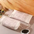 Cotton linen buckwheat pillow set, neck support cylindrical pillowcase with vintage floral print. - National Sketch - Vermilion Tie-Style Buckwheat Pillow