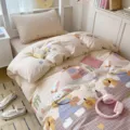 Cute rabbit printed cotton bedding set, cozy dorm room style duvet cover and sheet for home. - Cotton 3-Piece Set - Cute Rabbit Sweetheart / [Flat Sheet Style] 0.9m 3-Piece Set - Duvet Cover 155x205
