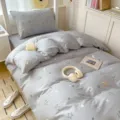 Grey cotton bedding set with cute star and moon print, soft and comfortable for bedroom home use. - Cotton 3-Piece Set - Muluo Star / [Flat Sheet Style] 0.9m 3-Piece Set - Duvet Cover 155x205