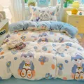 Thick milk velvet 4-piece bed sheet set winter warm cute rabbit floral duvet cover bedroom - Milk Velvet Bedding Set - Girl's Diary / Single Duvet Cover 150x200