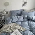 Solid brushed washed cotton bedding set duvet cover soft comfortable home dorm bedroom. - Solid Color Washed Cotton in Fog Blue / 150x200cm Single Duvet Cover