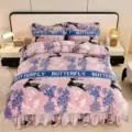 Thickened Pink Velvet Bedding Set Floral Deer Print Bed Skirt Winter Warm Four-Piece - Milk Velvet Bedding Set - Lexuan Dreamy Deer