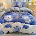 Thickened milk velvet bedding set, winter warm blue space bear pattern duvet cover and pillowcase - Milk Velvet Bedding Set - Space Bear / Single Duvet Cover 200x230