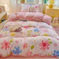 Thickened milk velvet bedding set winter warm pink floral comforter cover and bedsheet cozy - Milk Velvet Bedding Set - Di Ruoshi Sweet Garden / Single Duvet Cover 150x200