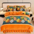 Thickened golden mink velvet winter bedding set with vibrant tropical leaf and paisley pattern. - Milk Velvet Set Lexuan Leaf Whisper