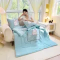 Cuscino coperta in velluto di latte simpatico ricamo coniglio coperta per aria condizionata - Coniglietto caldo - Celeste
