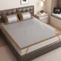 Double-sided ice silk cooling mat set with pillowcases for summer bedroom student dorm bed. - Triangle Embroidered Double-Sided Rattan Mat - Gray - Bed Style / 180x200cm Cooling Mat 3-Piece Set