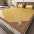 Ice silk cooling mat summer breathable bed sheet with pillowcases folding mattress cover - Triangular Embroidered Double-Sided Rattan Mat Ke Man Qing Meng - Light Gold - Bed Mat Style / 180x200cm Cooling Mat 3-Piece Set