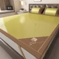 Ice silk cooling mat set summer foldable bed sheet with pillowcases breathable dormitory use - Triangular Embroidered Double-Sided Rattan Mat Ke Man Qing Meng - Brownish Green - Bed Mat Style