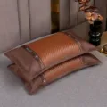Cuscino di raffreddamento in bambù intrecciato marrone cuscino estivo traspirante singolo - Cuscino di grano saraceno e rattan di ghiaccio in PU ad angoli retti - Marrone