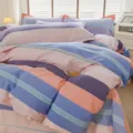 Katoen garengeverfd gewassen gestreept beddengoed set dekbedovertrek hoeslaken deco - 4-delige set van puur gewassen katoen - Regenboog stemming