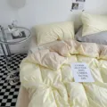 Parure de lit unie en coton lavé brossé housse de couette drap et taies d'oreillers. - Coton lavé bicolore - thé au lait au fromage / Draps-housses simples 150x200 cm