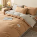 Cotton bedding set camel and grey color block duvet cover pillowcases stylish bedroom decor - Solid Color Two-Tone Washed Cotton Set (Muzi Grapefruit and Beige Coffee) / 150*200cm Single Duvet Cover