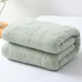 Light green pure cotton textured towel blanket, soft breathable summer air conditioning quilt. - European Classic Style - Dark Green