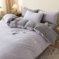 Modern 4-piece cotton bedding set with duvet cover, bedsheet and pillowcases in grey and purple. - Solid Color Two-Tone Washed Cotton Set (Muzi Taro Purple and Dark Grey) / 150*200cm Single Duvet Cover