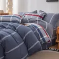 Gewassen katoenen ruitjes beddengoed set, zachte ademende dekbedovertrek voor in de slaapkamer. - 4-delige beddengoedset van 100% gewassen katoen (barokstijl - blauw)