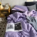 Parure de lit unie en coton lave violet housse de couette variante pour chambre confortable. - Coton lavé - violet raisin et noir / Draps-housses simples 150x200 cm