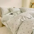 Cotton cute bedding set green grid bow duvet cover soft student dorm room aesthetic decor - 40S Pure Cotton Bedding Set - Green Butterfly / 1.2m Cotton 3-Piece Sheet Set - 150x200 Cover